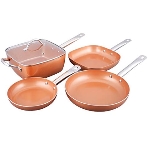 Bioexcel Copper Frying Pan Set with Stainless Steel Handles - 5 Pcs - Includes Round Fry Pan ...