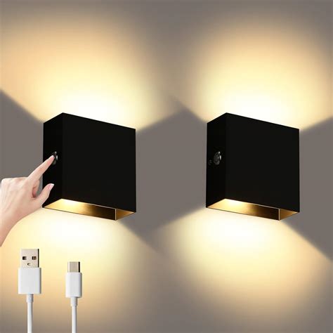 Lightess 2 X LED Wall Lights Indoor Battery Operated Dimmable Wall