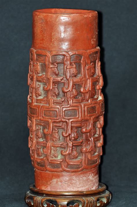 前哥伦比亚时期 玛雅风格 刻人物图腾纹 红陶瓶Pre Colombian Mayan style Engraving Totem