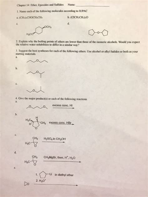 Solved Chapter 14 Ether Epoxides And Sulfides Name 1