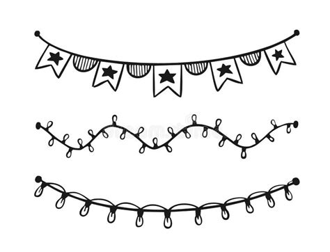 Festive Garland Painted In Doodle Style Isolated On White Background