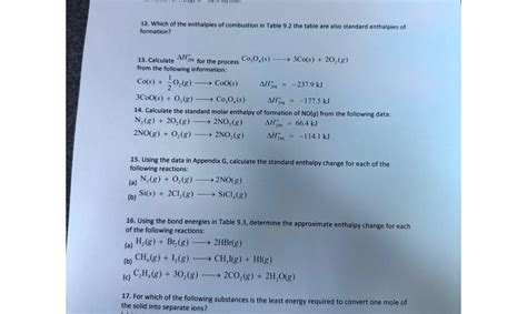 Which of the enthalpies of combustion in Table 9.2 | Chegg.com