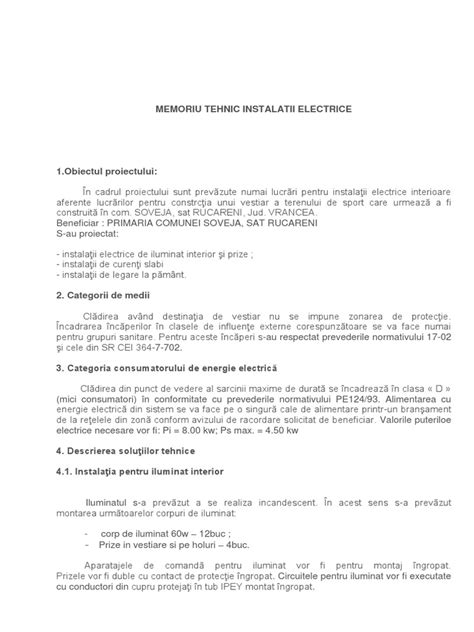 PDF Memoriu Tehnic Instalatii Electrice DOKUMEN TIPS