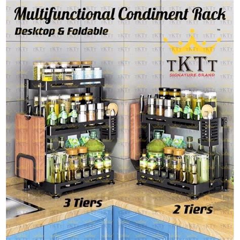 Tktt Foldable Multifunctional Condiment Rack Black Powder Coating