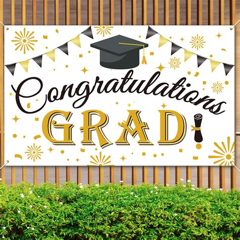 Large Graduation Party Decorations - Congrats Grad Banner & White ...