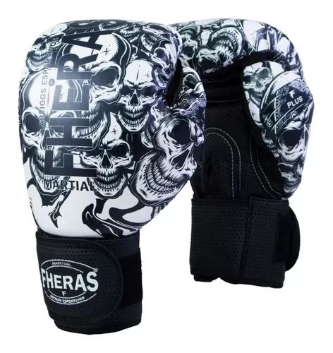 Luva Boxe Muay Thai Fheras New Top Pr Caveira Branca Frete Gr Tis