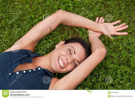 Enjoying Life Woman Lying In Grass Stock Image Image Of Relax