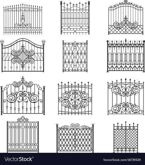 Iron gate line art set Royalty Free Vector Image