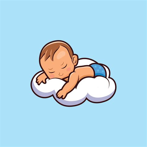 A Cute Baby Sleeping On Cloud Vector Illustration Newborn Smiling