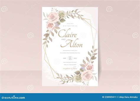 Wedding Invitation Card Template With Floral Design Stock Vector