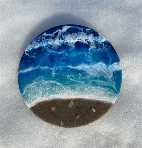 Large Circle Beach Ocean Waves Inspired Blue Aqua White Epoxy Etsy In