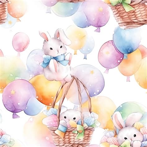 Premium Photo White Bunny In A Hot Air Balloon