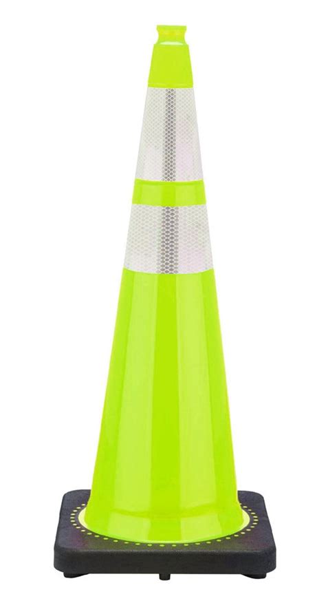 36 Lime Green Traffic Cone W 12 Lbs Black Base 3M Reflective Collar