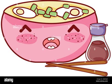 Kawaii Ramen Sopa Sushi Sake Y Palillos Comida Dibujos Animados