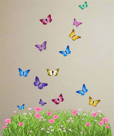 Spring Butterfly Meadow Grass Border Wall Decals - Kids Room Mural Wall ...