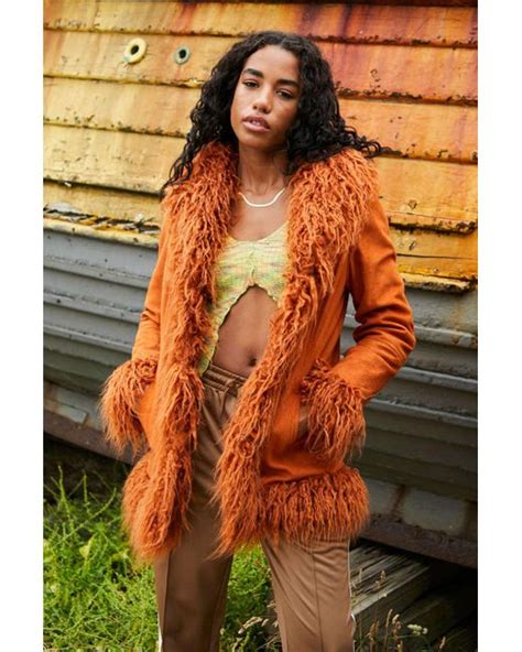 Urban Outfitters Uo Y2k Faux Fur Trim Jacket In Orange Lyst Canada