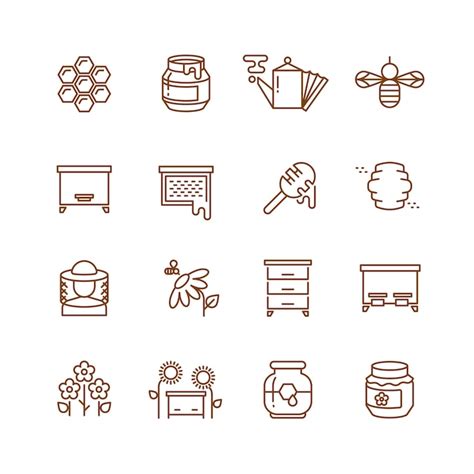 Premium Vector Honey Bee Beekeeping Thin Line Vector Icons Set