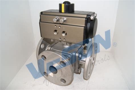 Ss Material Pneumatic Shut Off Valve Three Way Ball Valve For Pipe Line