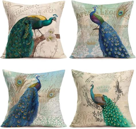 Amazon Royalours Set Of Colorful Peacock Throw Pillow Covers