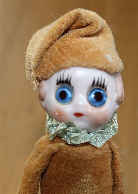 Rare ANTIQUE German BISQUE Elf Doll GOOGLY EYES Germany CLOTH BODY