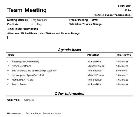 Weekly Operations Meeting Agenda Template Agenda Template Team