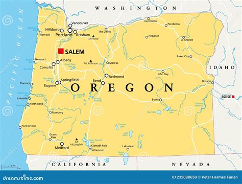 Oregon Or Political Map Us State The Beaver State Vector