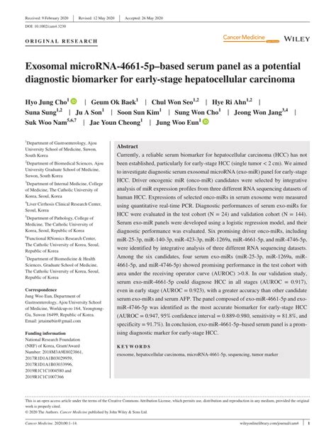 Pdf Exosomal Microrna‐4661‐5pbased Serum Panel As A Potential