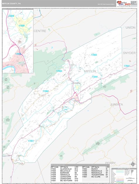 Mifflin County, PA Wall Map Premium Style by MarketMAPS