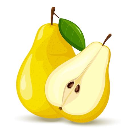 Premium Vector Whole Pear And Half Pear Pear Cut With Green Leaf