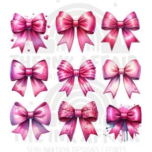 Pink Bows Collage PNG Coquette Home Decor Girly Pink Bow Aesthetic