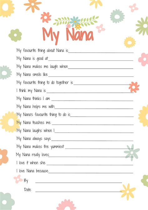 All About My Nana Printable Mothers Day T Idea Reasons I Love Nana