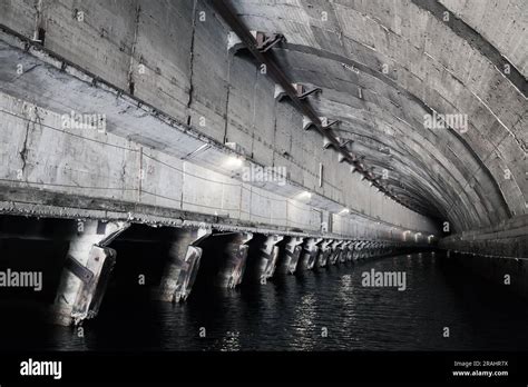 Industrial Concrete Tunnel Perspective Part Of Abandoned Underground