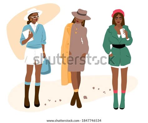 Set Fashion Girls On White Background Stock Vector (Royalty Free ...