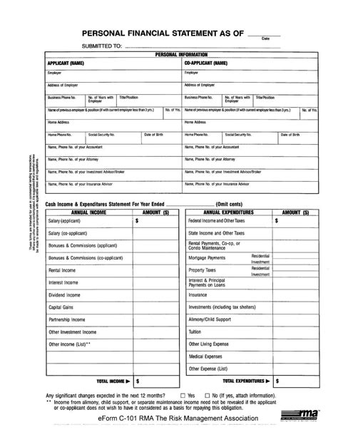 Rma Personal Financial Statement PDF Form FormsPal