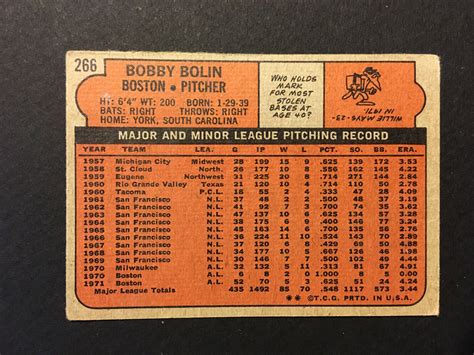 Bobby Bob Bolin Red Sox Signed Topps Baseball Card Auto