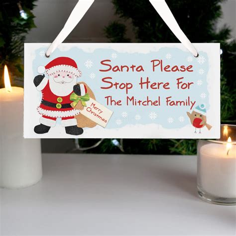 Personalised Felt Stitch Santa Stop Here Wooden Sign Foryou Ie