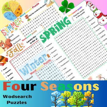 Four Seasons Vocabulary Four Seasons Wordsearch Puzzles By Share To