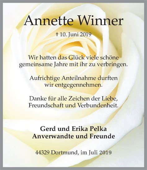 Traueranzeigen Von Annette Wiener Sich Erinnern De