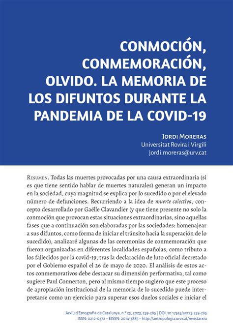 Pdf Conmoci N Conmemoraci N Olvido La Memoria De Los Difuntos