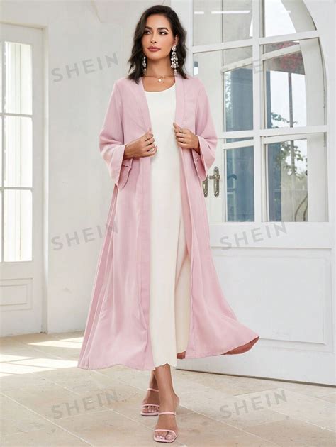 SHEIN Najma Abaya Unicolore Ouvert Plissé Mode en ligne SHEIN FRANCE