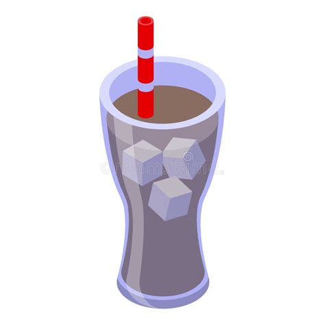 Refreshing Soda With Ice Cubes And Straw In A Tall Glass Isometric Illustration Stock