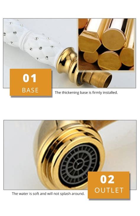 Gold White Diamond Fancy Basin Brass Faucet Tap Mixer Hot And Cold Spout Inch Height Gold