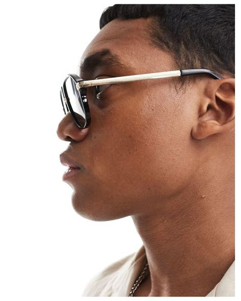 Asos 70s Archive Aviator Sunglasses With Gold Detail In Natural For Men Lyst Uk