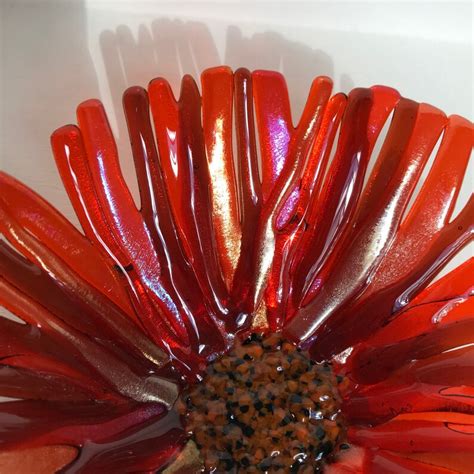 Fused Glass Deep Orange Flower Bowl Etsy