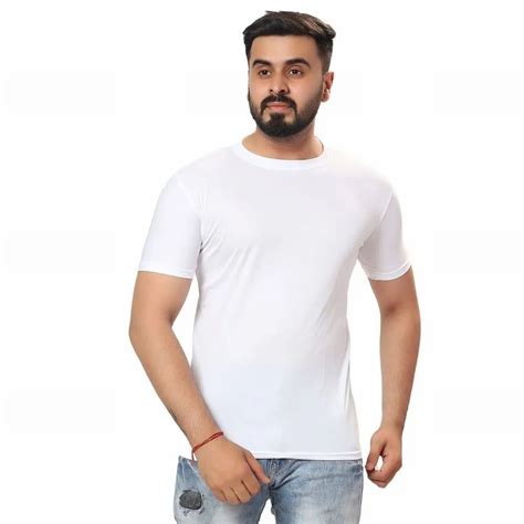 Round Neck White Men Polyester T Shirt Half Sleeves Plain At Rs 70