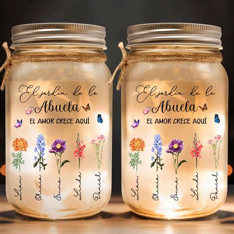 Personalized El Jardín De La Abuela 16 Oz Mason Jar Light Mothers Day