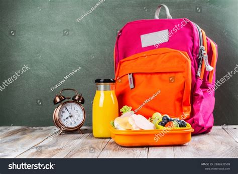 Colorful School Backpack Lunch Box Fruits Stock Photo 2182635509