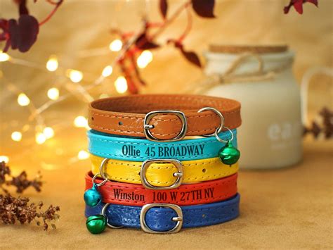 Cute Cat Collar With Bell Leather Cat Collar Engraved Name Customized Cat Collars For Small