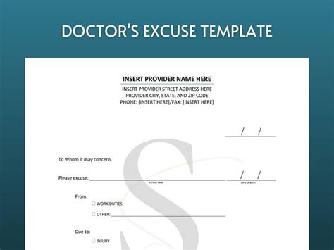 Printable Doctors Excuse Template Medical Office Forms Work Excuse