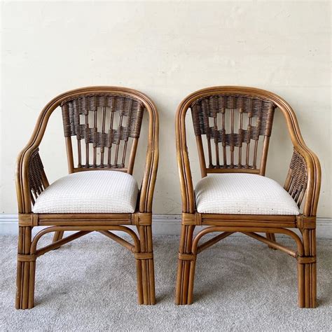 Vintage Boho Chic Bamboo Rattan And Wicker Dining Chairs At 1stdibs